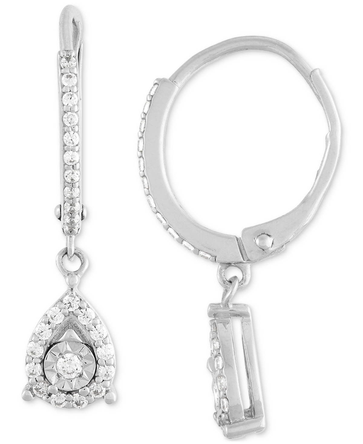 Lab Grown Diamond Teardrop Dangle Hoop Earrings (1/4 ct. t.w.) in Sterling Silver - Sterling Silver