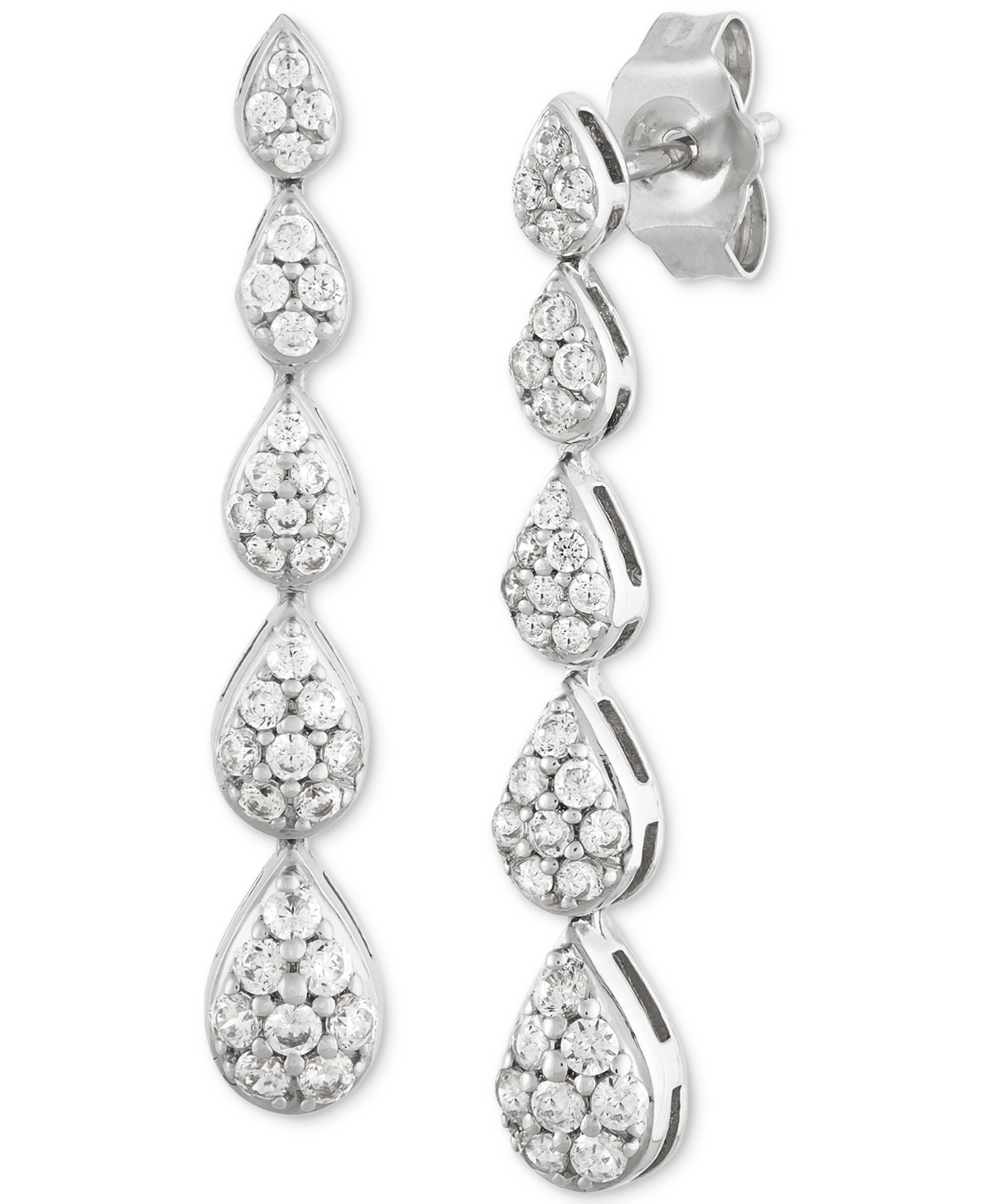 Lab Grown Diamond Pear Cluster Graduated Linear Drop Earrings (1/2 ct. t.w.) Set in sterling silver - Sterling Silver