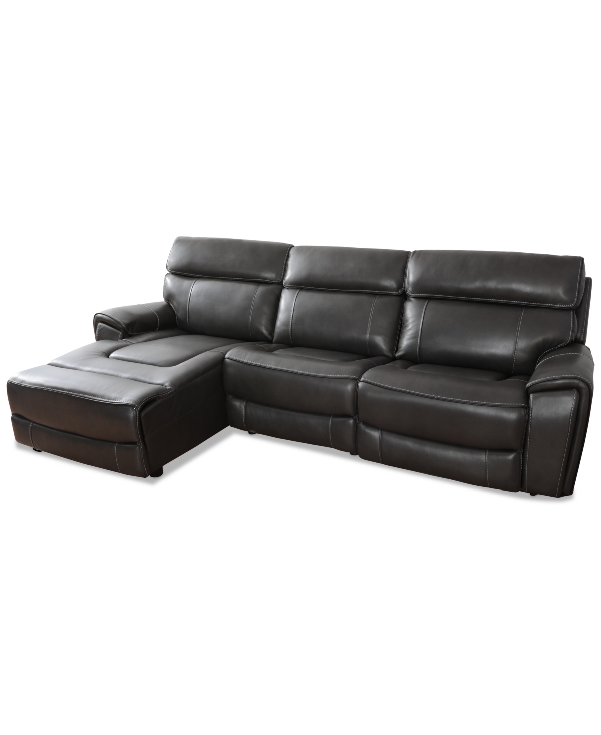 Macy's Hutchenson 114.5" 3-pc. Zero Gravity Leather Sectional With 1 Power Recliner And Chaise, Created For In Grey