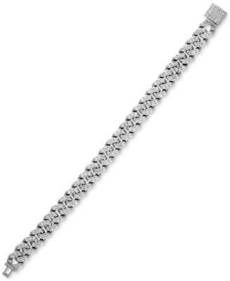Men's Cubic Zirconia Curb Link Chain Bracelet in Sterling Silver