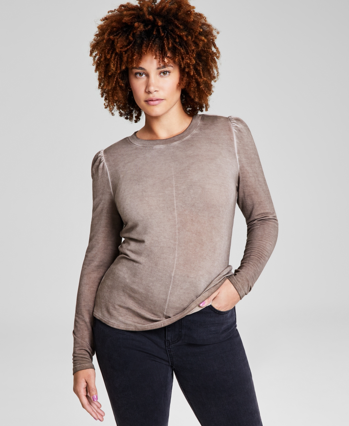 And Now This Women's Long Puff-sleeve Top, Created For Macy's In Roasted Chestnut Wash