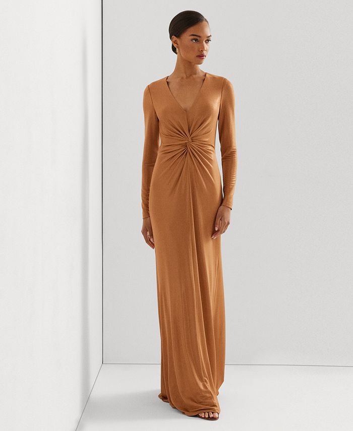 Lauren Ralph Lauren Women's Twisted Metallic Jersey Gown - Macy's