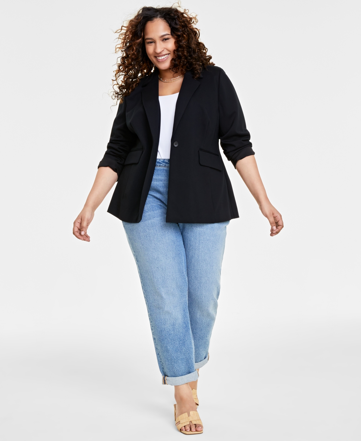 ON 34TH TRENDY PLUS SIZE LONGLINE PONTE-KNIT BLAZER, CREATED FOR MACY'S 