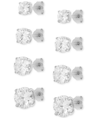 4-Pc. Set Cubic Zirconia Graduated Solitaire Stud Earrings in Sterling Silver, Created for Macy's