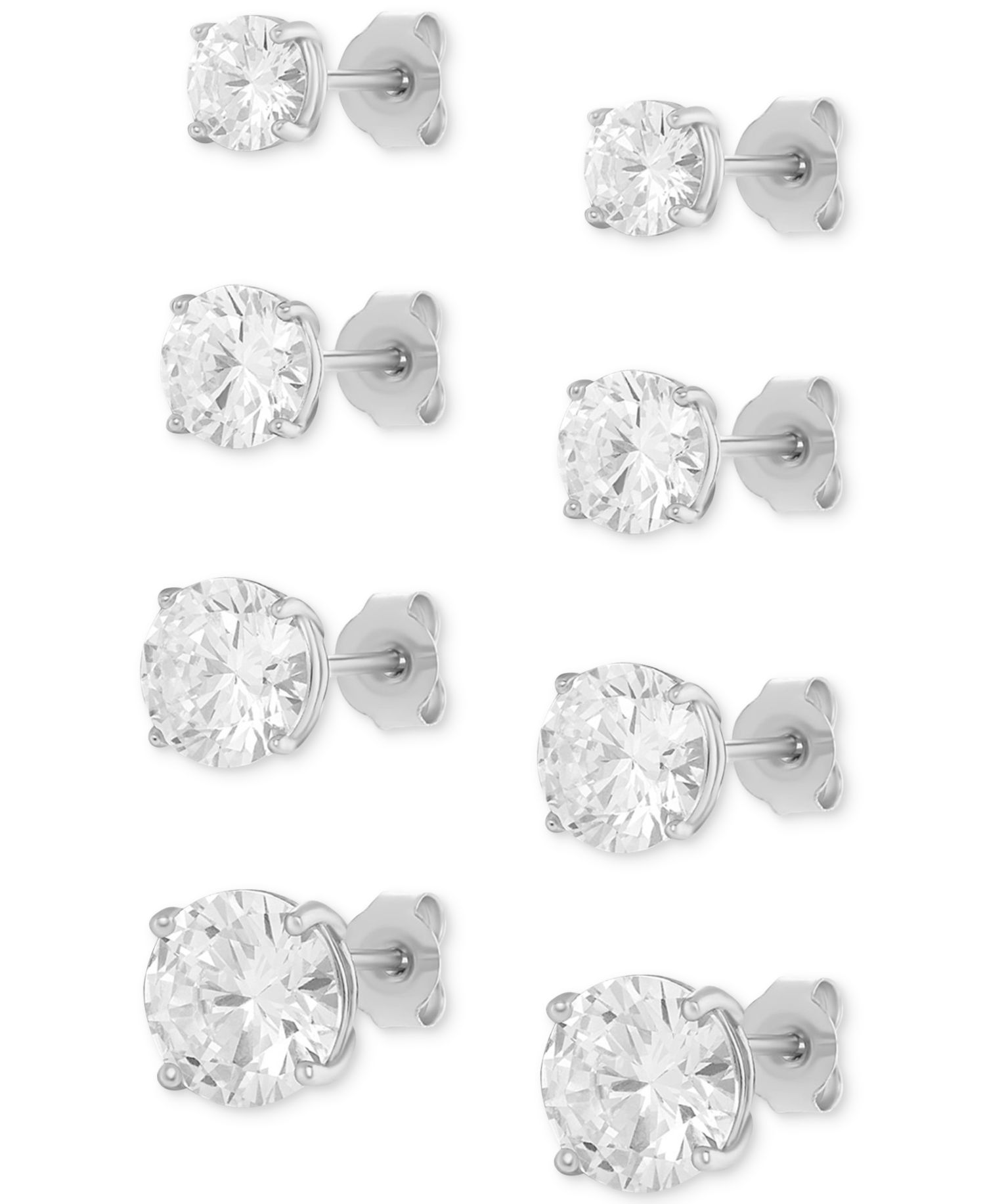 4-Pc. Set Cubic Zirconia Graduated Solitaire Stud Earrings in Sterling Silver