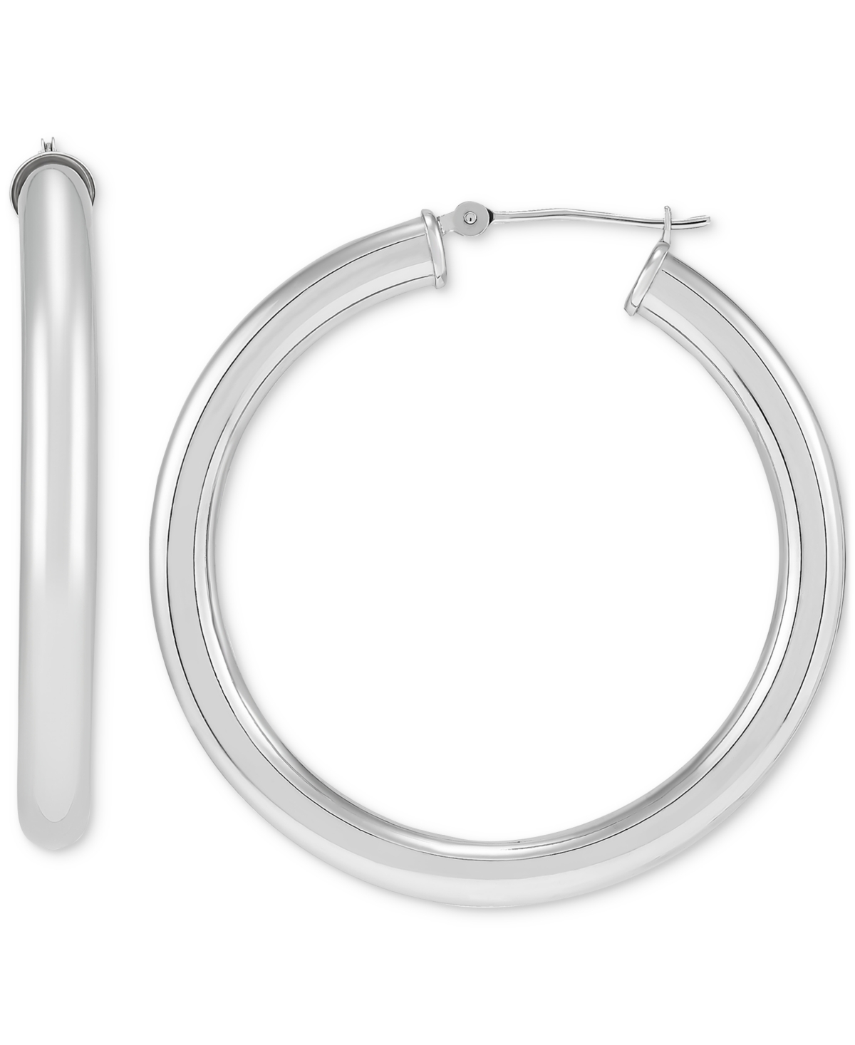 Macy's Polished Tube Hoop Earrings (40mm) In 14k Yellow Gold Or 14k White Gold In White Gold