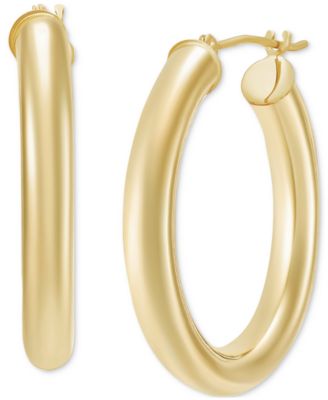 Polished Tube Hoop Earrings in 14k Gold (25mm)