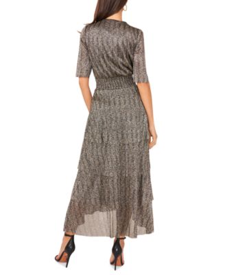 Women's Metallic Print Tiered Midi Dress