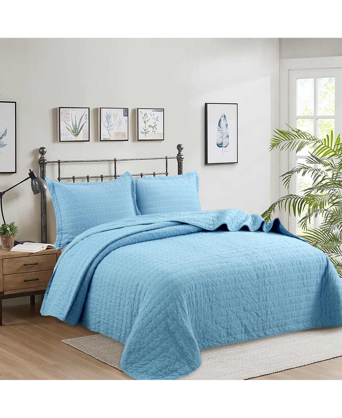 MarCielo 3 Pcs 100% Cotton Oversized Bedspread Set Stitching
