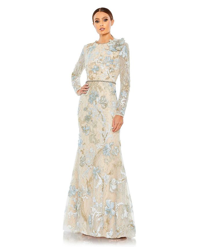 Mac Duggal Women's Floral Embroidered Lace Trumpet Gown - Macy's