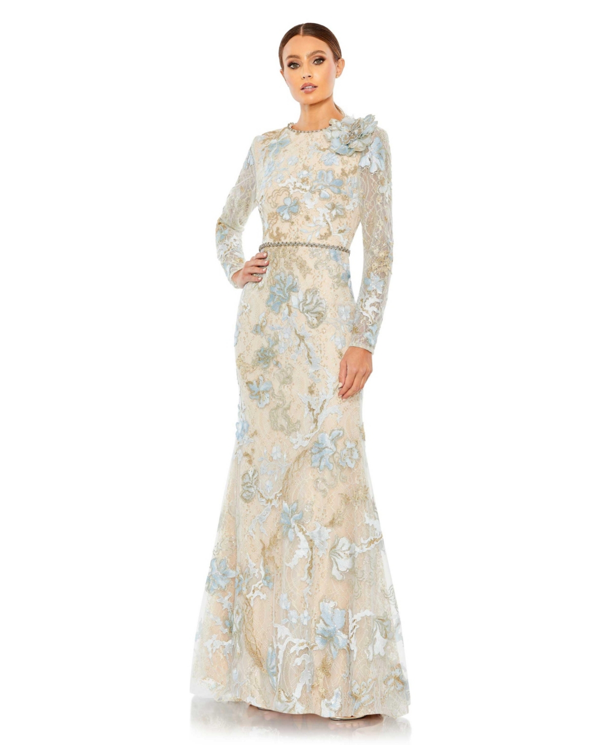 MAC DUGGAL WOMEN'S FLORAL EMBROIDERED LACE TRUMPET GOWN