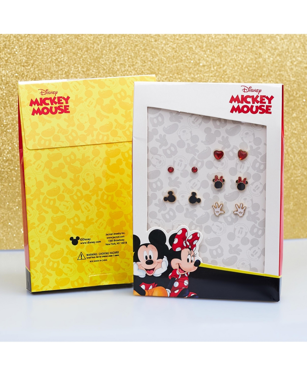 Disney Mickey and Minnie Mouse Fashion Stud Earrings - Classic Mickey and Minnie, Red/Gold - 5 pairs - red, white
