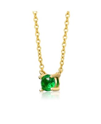 Kids 14K Gold Plated Overlay Green Cubic Zirconia Stud Necklace