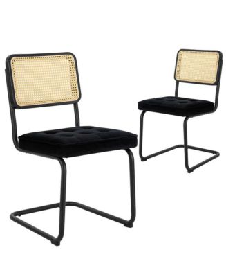 Cesca Chair Armless with Upholstered Seat & Cane Back, Set of 2