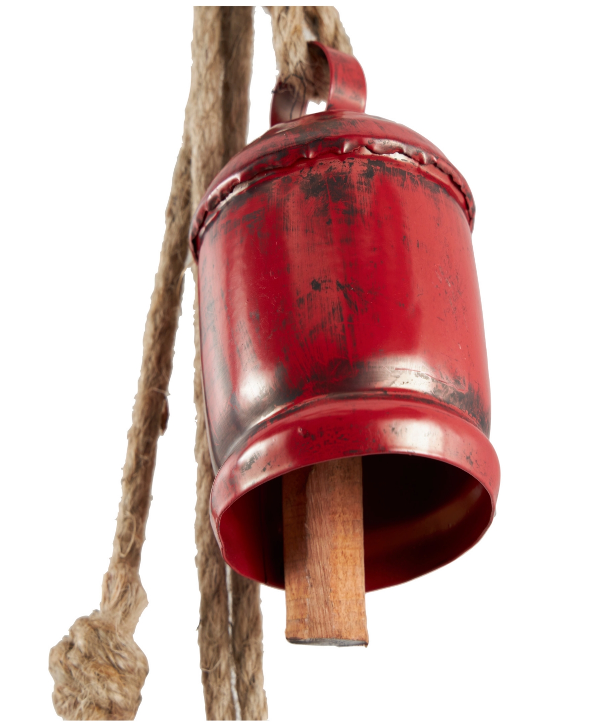 Rosemary Lane Metal Tibetan Inspired Decorative Cow Bell With Jute Hanging Rope, 4" X 3" X 29" In Red