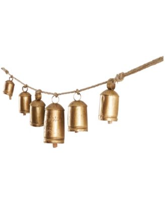 Metal Tibetan Inspired String Hanging Decorative Cow Bell with Jute Hanging Rope, 52" x 4" x 8"