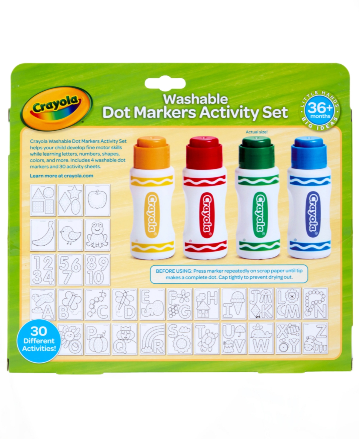 Shop Crayola Washable Dot Markers Activity Set, 30 Toddler Coloring Pages 4 Washable Markers In Multi