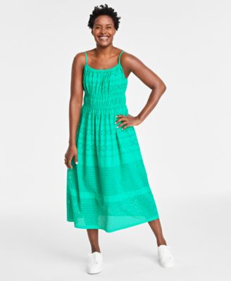 On 34th Women's Cotton Eyelet Smocked-Waist Dress, Created for Macy's -  Macy's