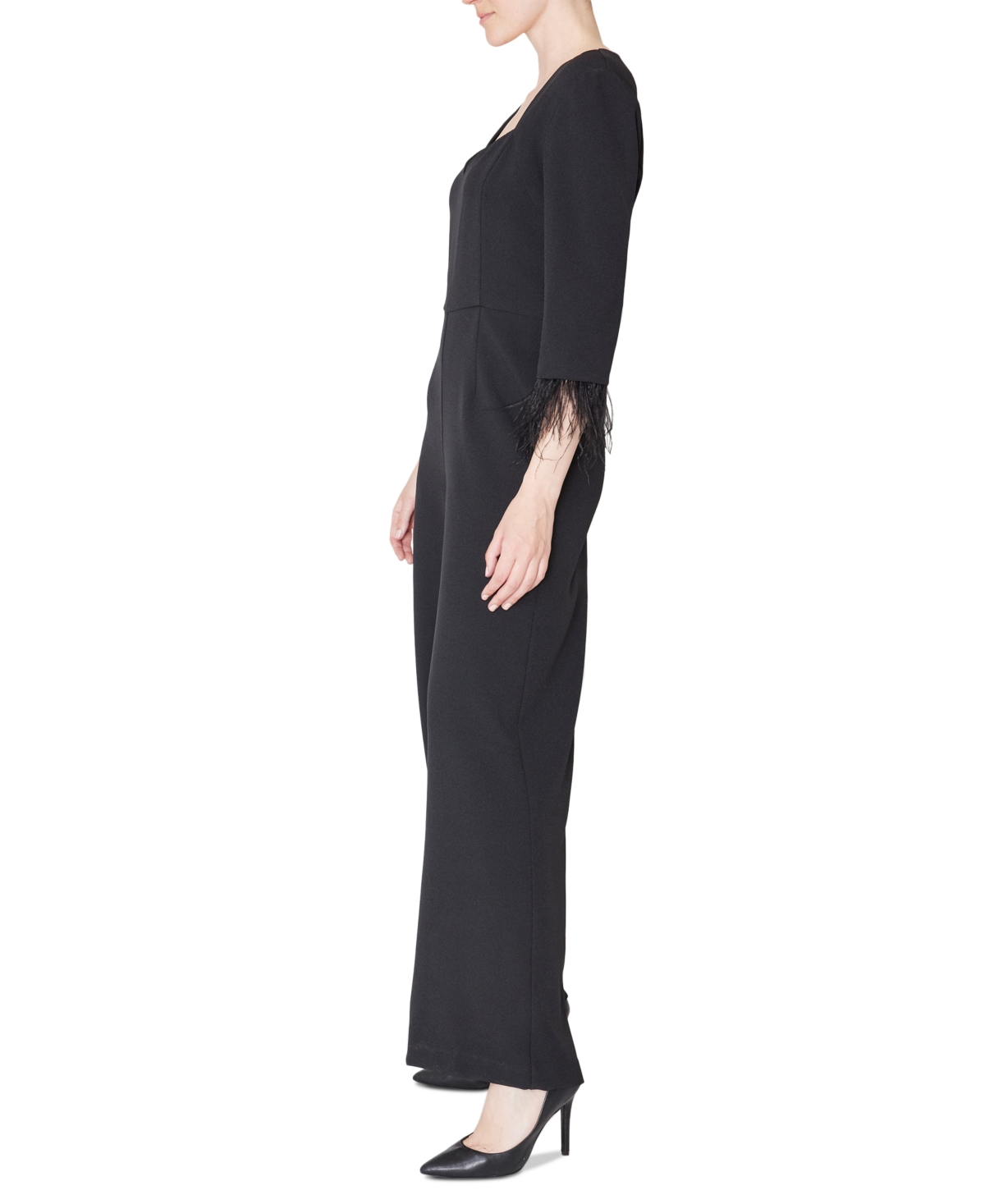 Shop Julia Jordan Women's Feather-trim Jumpsuit In Black