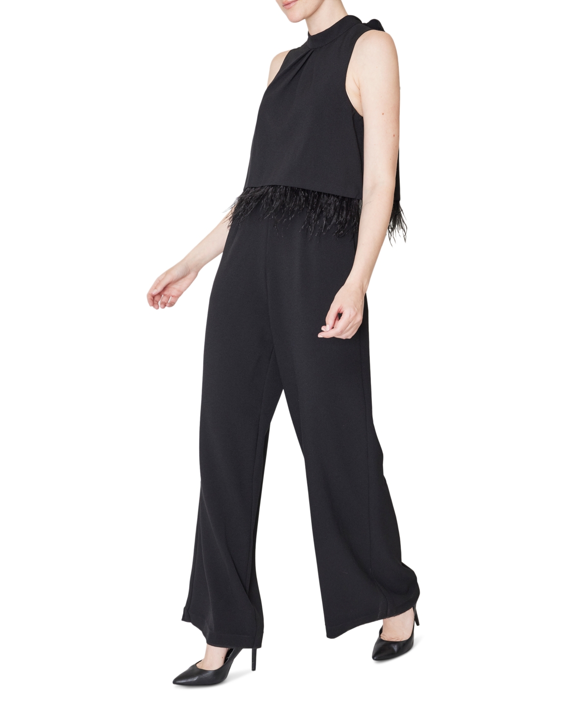 Shop Julia Jordan Women's Feather-trim Jumpsuit In Black
