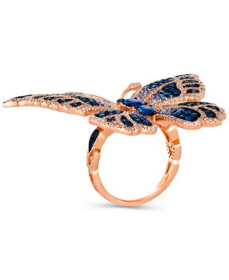 Chocolate & Vanilla Diamonds&reg; (1-1/5 ct. t.w.) & Multi-Gemstone (3-1/3 ct. t.w.) Butterfly Ring in 14k Rose Gold