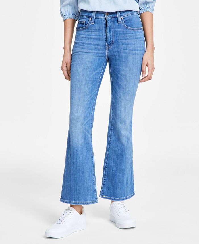 Women High Waist Denim Jeans Solid Slim Flare Pants Ladies Skinny