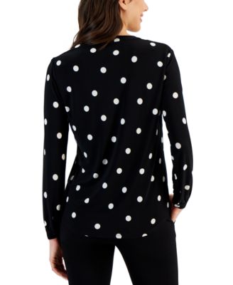 Women's Split-Neck Pearl-Dot Top 