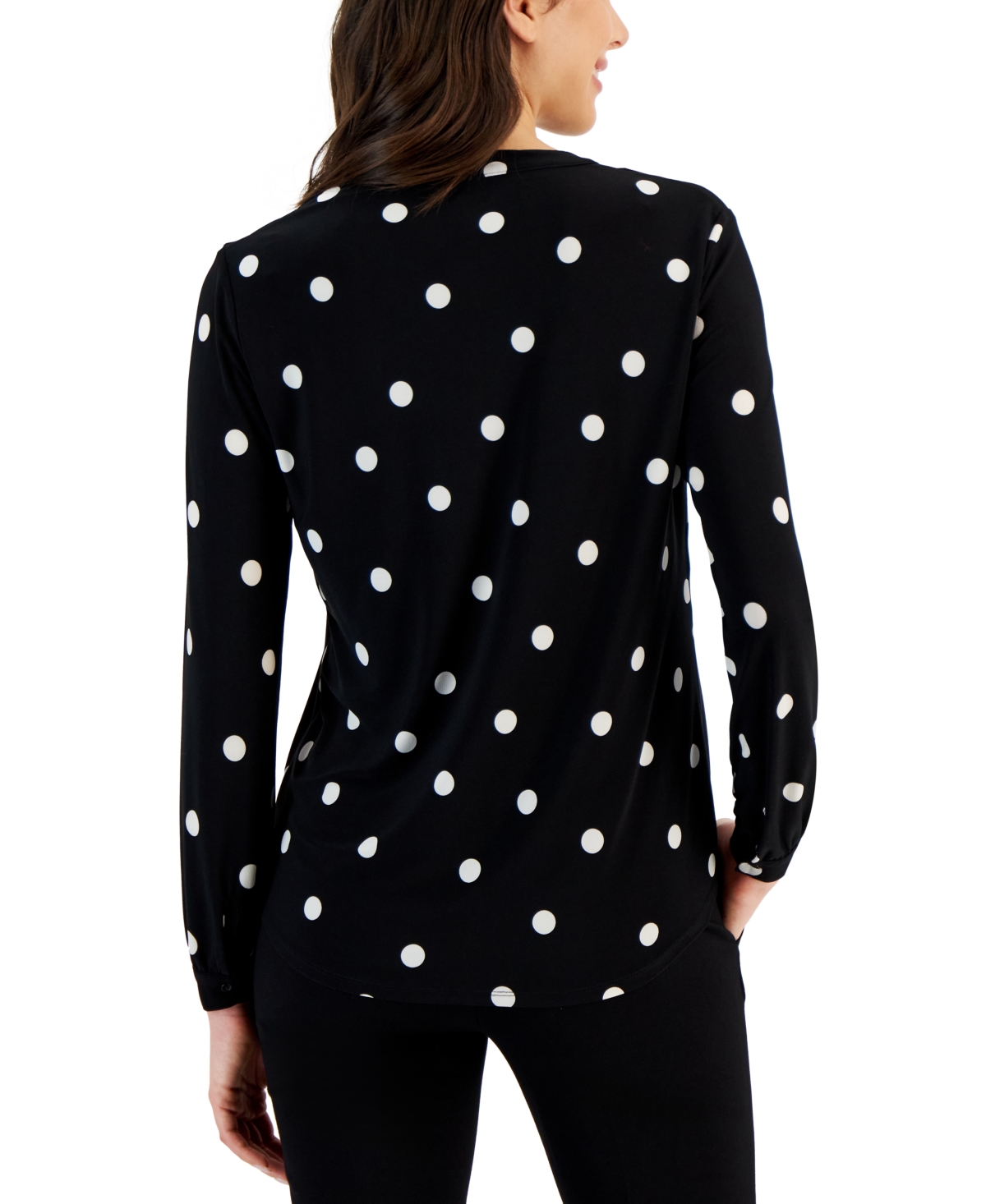 Anne Klein Women's Split-Neck Pearl-Dot Top -Anne White