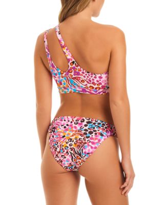 Shop Jessica Simpson One Shoulder Bikini Top Bikini Bottom In Pink Multi