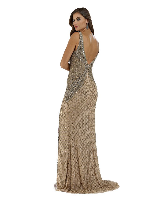 Lara 29499 - Embellished Long Dress with Thigh High Slit