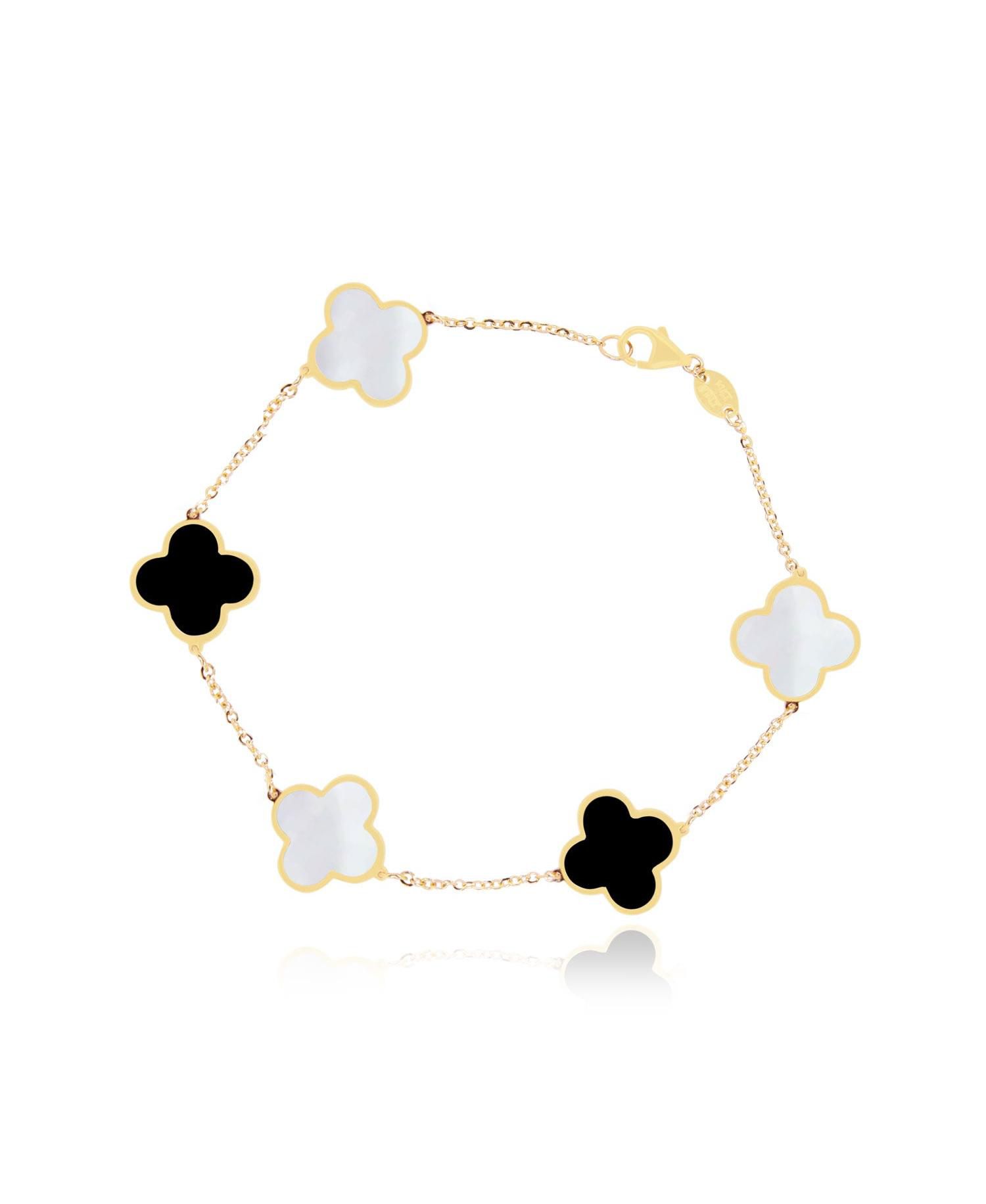 Mother of Pearl and Onyx Mixed Clover Bracelet