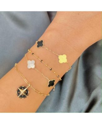 Small Mother of Pearl and Onyx Mixed Clover Bracelet 14K Gold