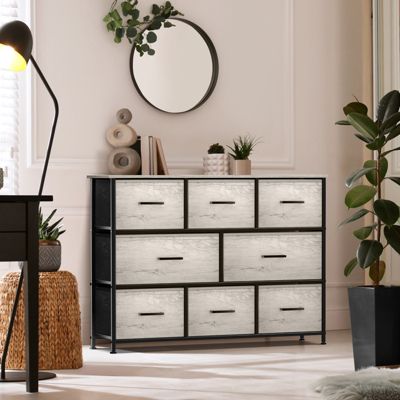 8 Drawers Wide Dresser - Organizer Unit with Steel Frame Wood Top and handle, Fabric Bins - Amazing for household decluttering