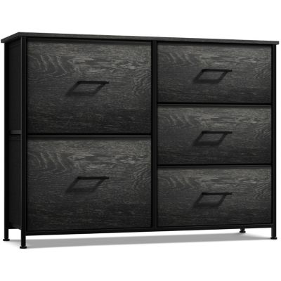 Dresser with 5 Drawers - Storage Chest Organizer with Steel Frame, Wood Top, Handles, Fabric Bins
