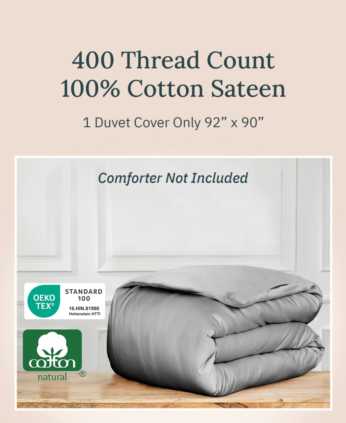 California Design Den Luxury Duvet Cover Only - 400 Thread Count 100% Cotton Sateen Comforter Cover, Button Closure and Corner Ties by