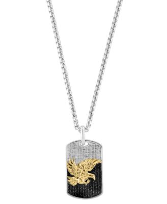 EFFY Collection - Men's Black Spinel Eagle Dog Tag 22" Pendant Necklace (1-5/8 ct. t.w.) in Sterling Silver & Gold-Plate