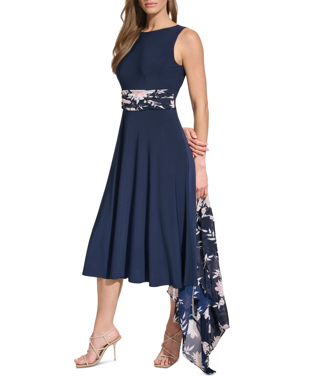 Shop Jessica Howard Women's 2-pc. Floral-print Jacket & Dress Set In Navy Pansy