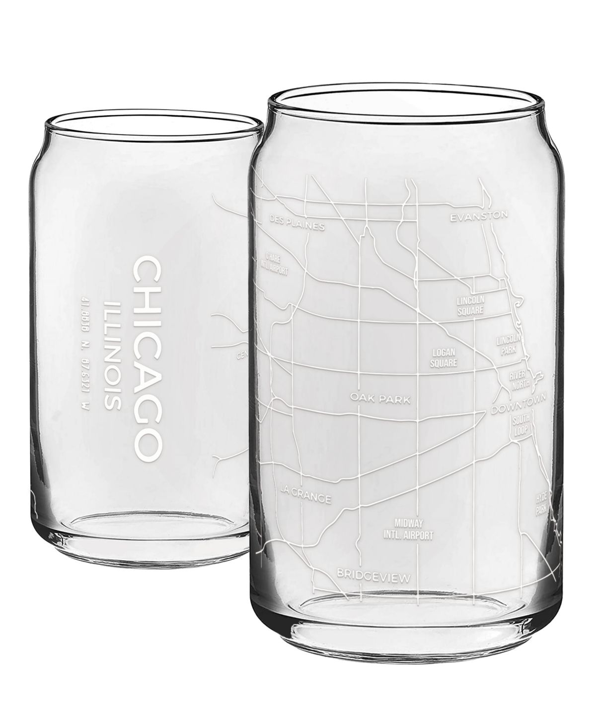 Narbo The Can Chicago Map 16 oz Everyday Glassware, Set Of 2 In White