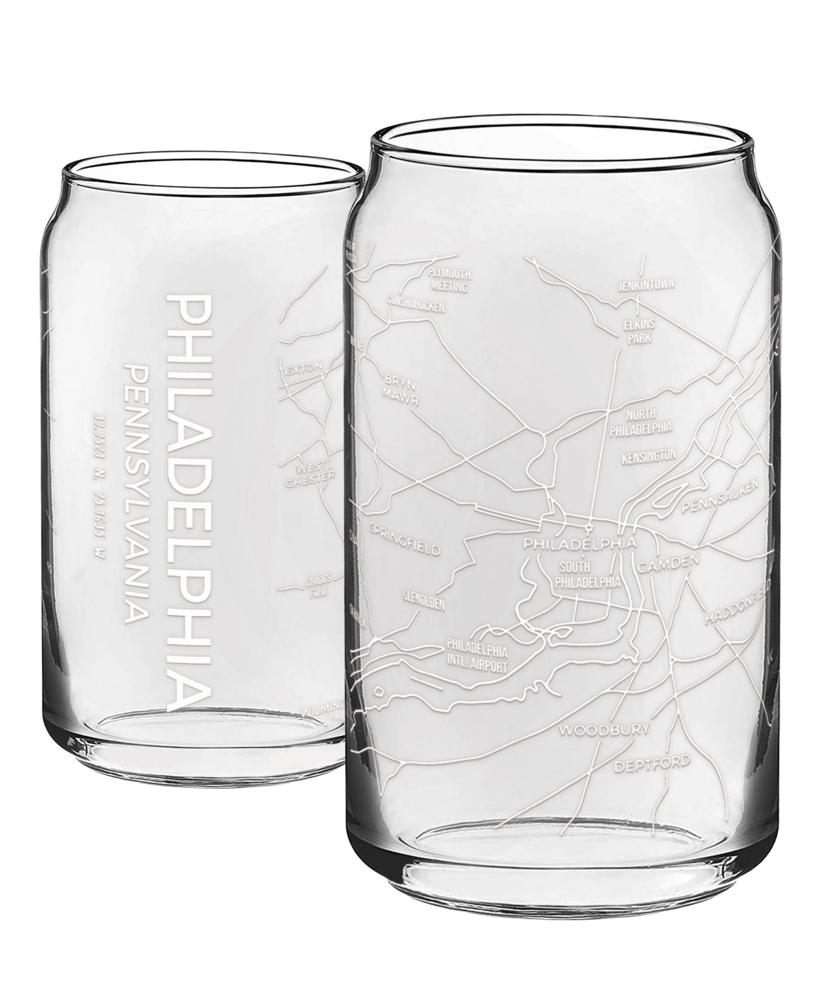 Shop Narbo The Can Philadelphia Map 16 oz Everyday Glassware, Set Of 2 In White