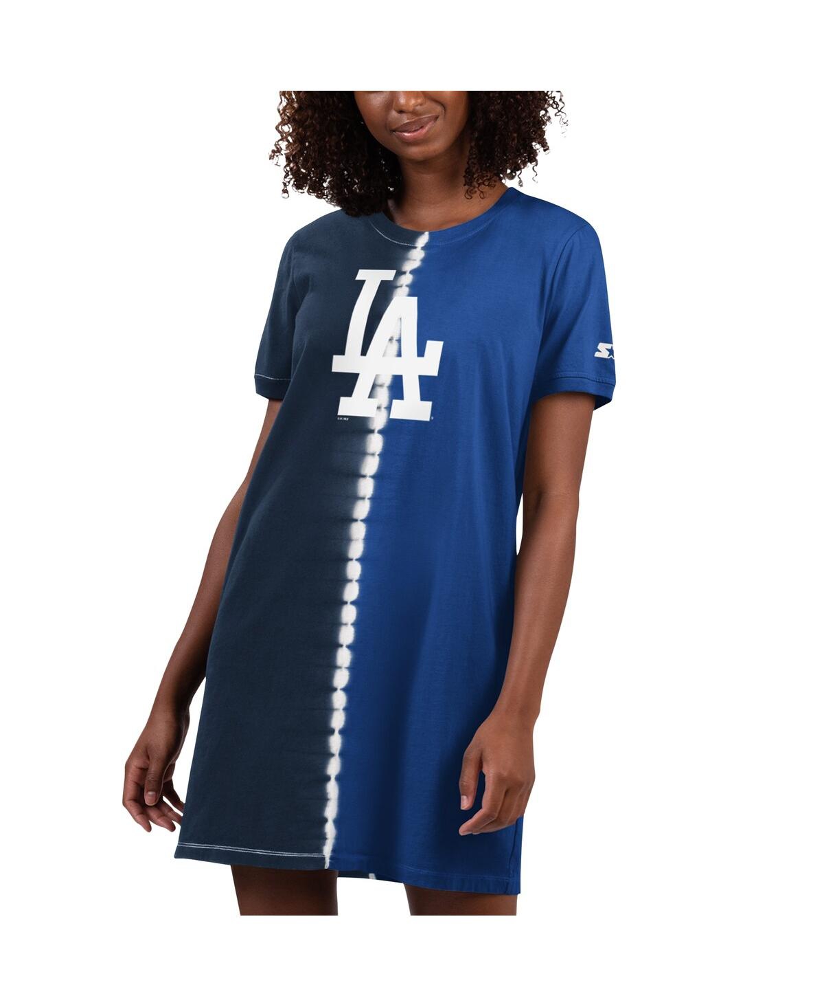 Shop Starter Women's  Navy, Royal Los Angeles Dodgers Ace Tie-dye Sneaker Dress In Navy,royal