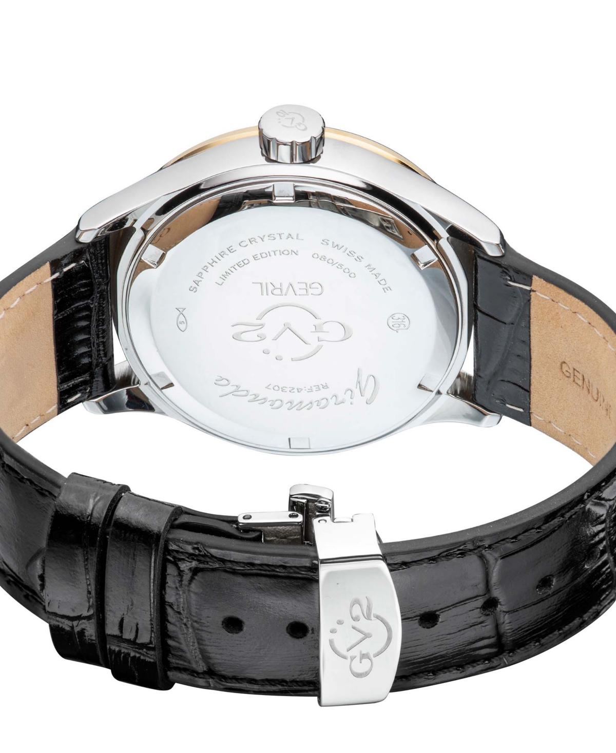 Shop Gv2 By Gevril Men's Giromondo Black Leather Watch 42mm In Silver