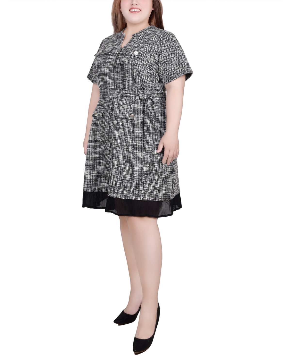Ny Collection Plus Size Short Sleeve Zip Front Dress