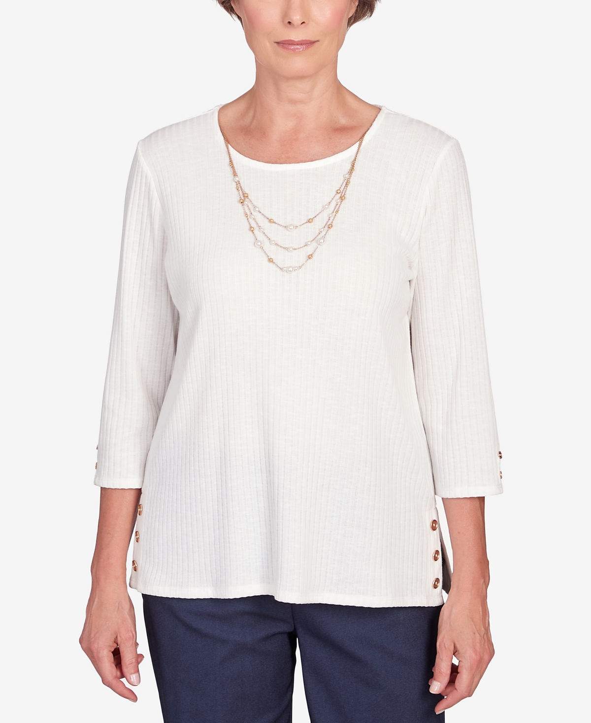 Shop Alfred Dunner Women's St. Moritz Solid Knit Flutter Sleeve Top With Necklace In Ivory