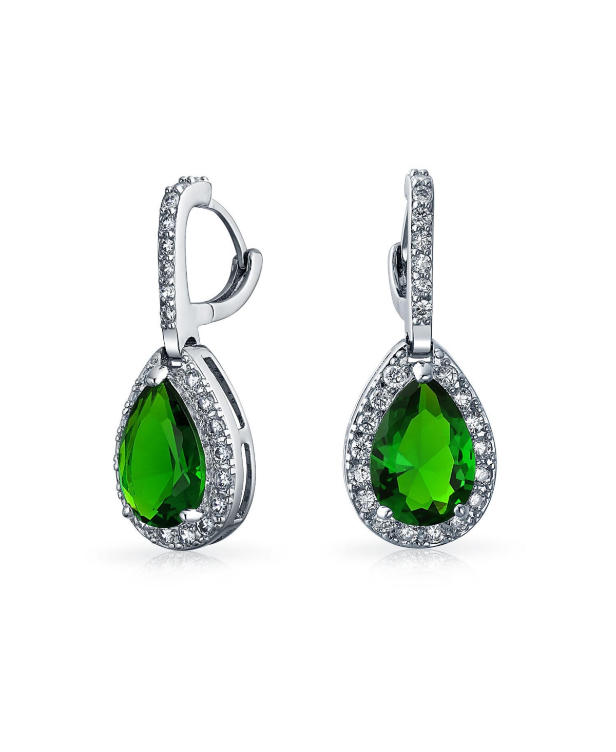 7CT Style Halo Simulated Green Emerald Cubic Zirconia Aaa Cz Fashion Dangling Drop Teardrop Earrings For Women Prom Bridesmaid Wedding Rhodium Plated