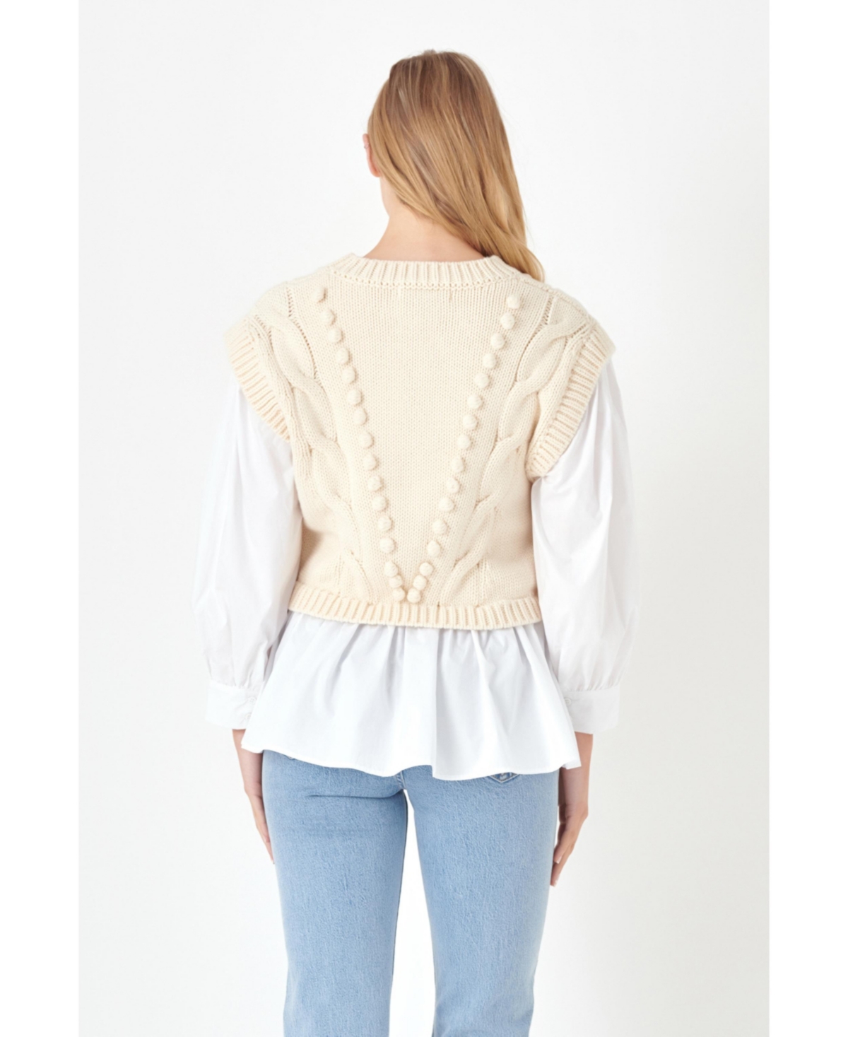 English Factory Women's Mixed Media Cable Sweater -white