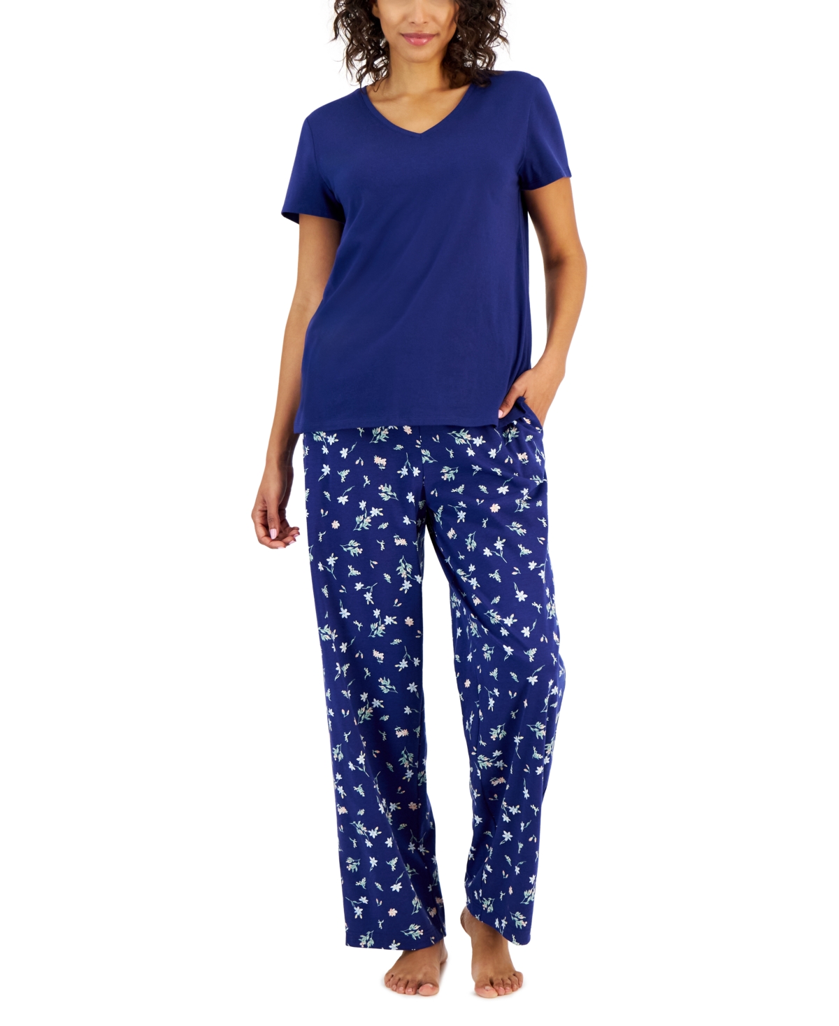 Charter Club Women's Cotton Long-Sleeve Lace-Trim Pajamas Set, Created for  Macy's