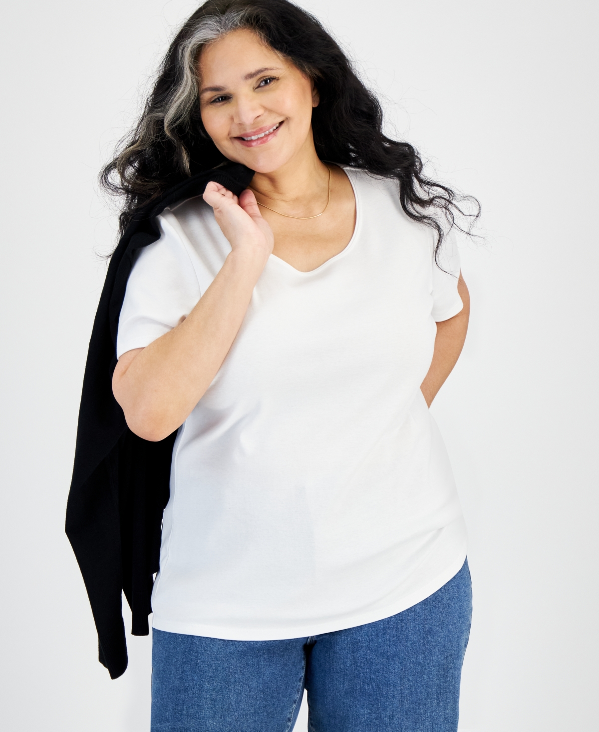Women's Plus Size Short-Sleeve Scoop-Neck Top, Exclusively at Macy's - Bright White