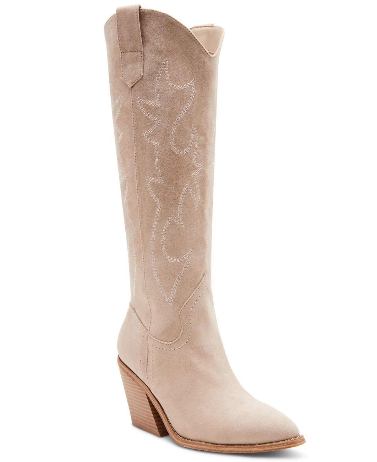 Madden Girl Arizona Knee High Cowboy Boots In Stone Suede
