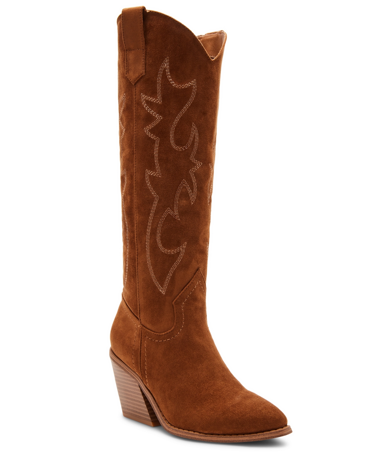 Madden Girl Arizona Knee High Cowboy Boots In Chestnut Suede