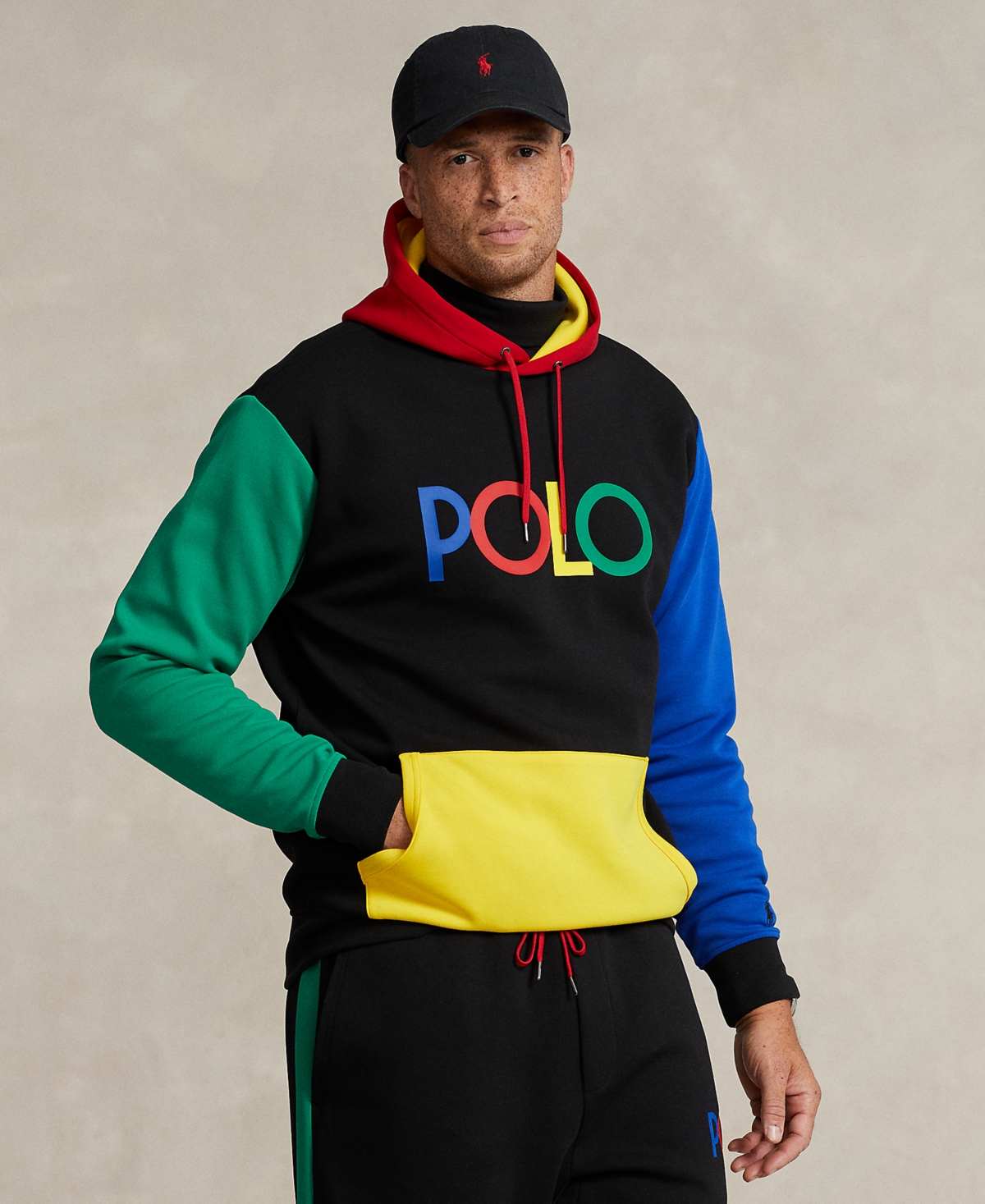 Polo Ralph Lauren Men's Big & Tall Colorblocked Logo Hoodie In Polo Black Multi